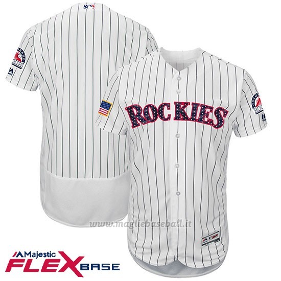 Maglia Baseball Uomo Colorado Rockies 2017 Estrellas y Rayas Bianco Flex Base